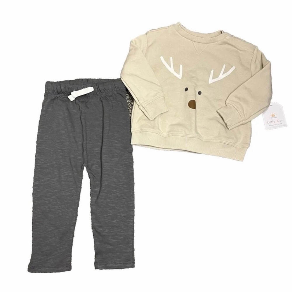 NWT Little Co 18 Mo Reindeer Crewneck And Pants Outfit